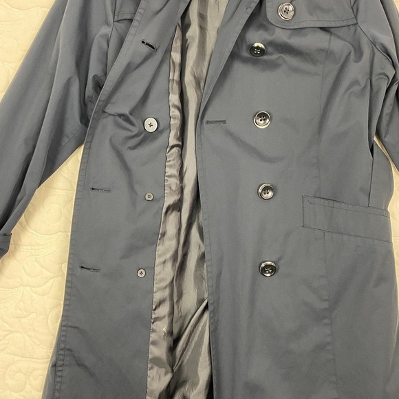 London Fog Double Breasted Trench Coat Navy Blue Women XL Belted Rain Jacket - Picture 8 of 12